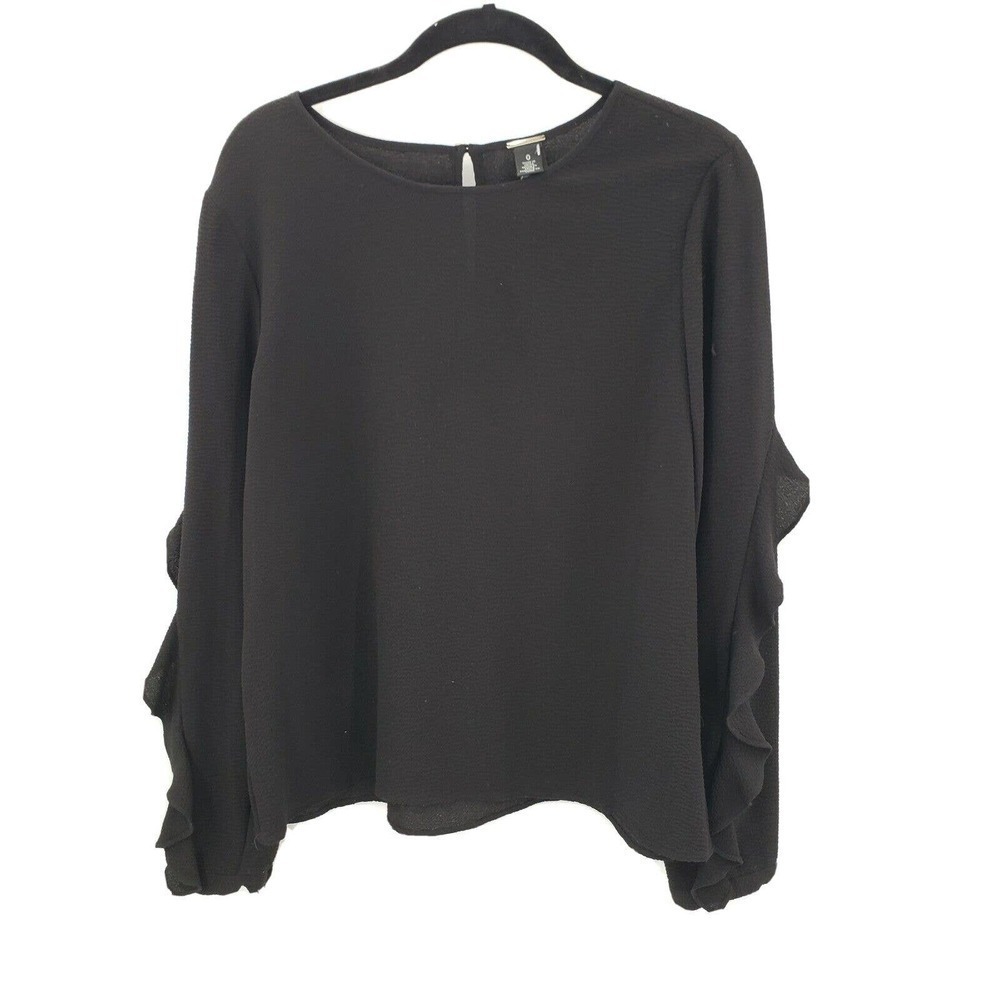 Chico's black label textured blouse womens size Small 0 ruffle 3/4 sleeve